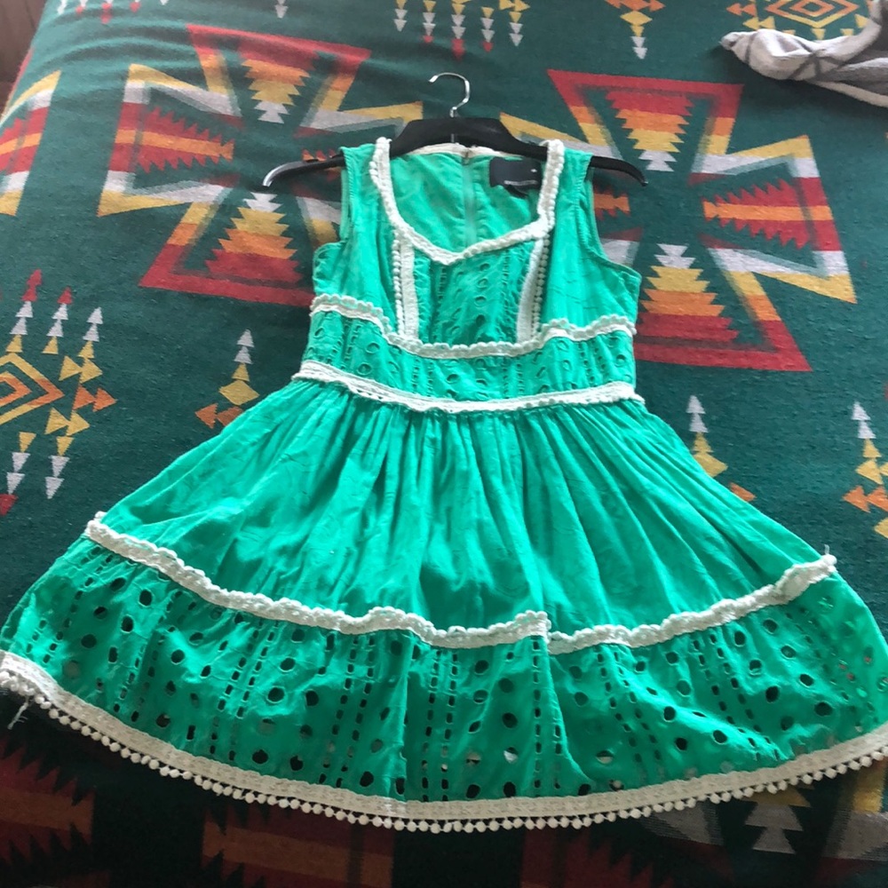 Forever 21 Green Eyelet & Pom Pom Dress Sleeveless